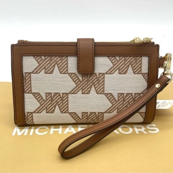 Michael Kors Large Double Zip Wallet Wristlet Brown - Picture 7 of 8